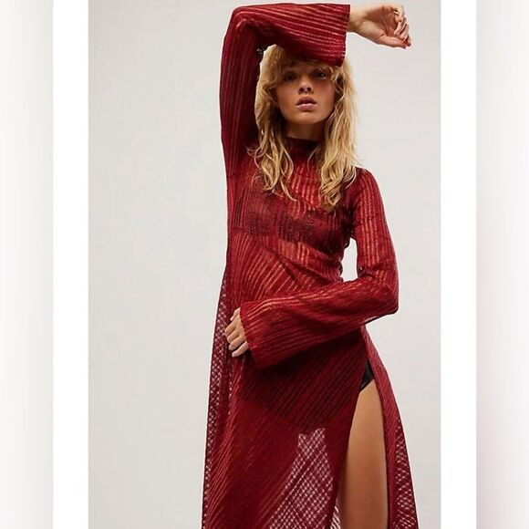Free People Walk In The Park Maxi Dress Red L - Picture 1 of 8